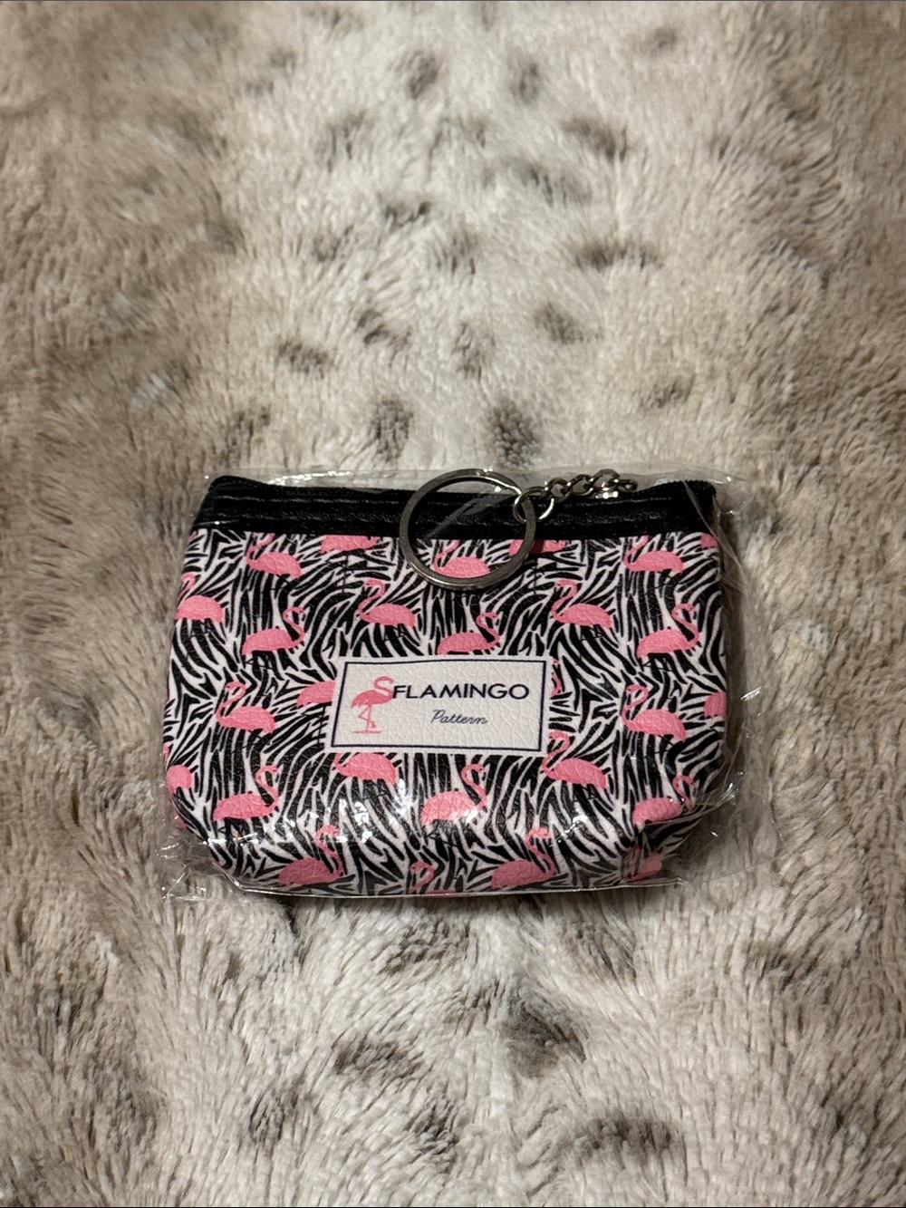 Flamingo Pattern Pink Zebra Print Coin Pouch w/ Keychain